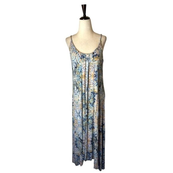 Cynthia Rowley Dress Women Medium Ivory Blue Floral‎ Paisley Hi Low Hem Midi - Picture 1 of 12